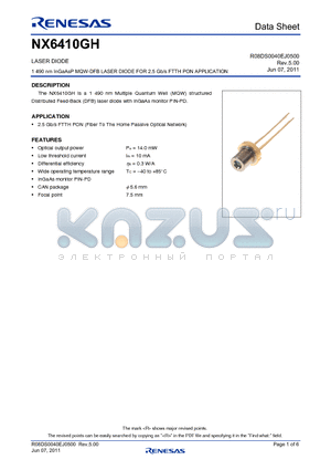 NX6410GH datasheet - LASER DIODE 1 490 nm InGaAsP MQW-DFB LASER DIODE FOR 2.5 Gb/s FTTH PON APPLICATION