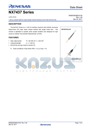 NX7437 datasheet - LASER DIODE 1 490 nm InGaAsP MQW-FP LASER DIODE COAXIAL MODULE FOR OTDR APPLICATION