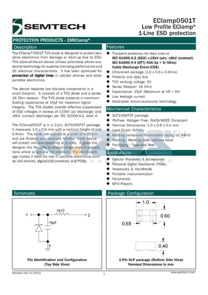 ECLAMP0501T.TCT datasheet - Low Profile EClamp^1-Line ESD protection