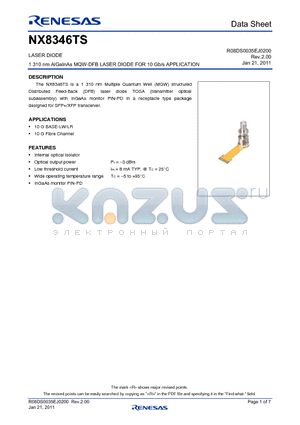 NX8346TS datasheet - LASER DIODE 1 310 nm AlGaInAs MQW-DFB LASER DIODE FOR 10 Gb/s APPLICATION
