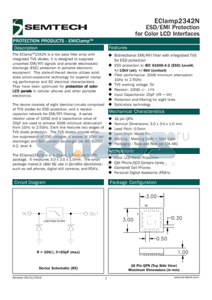 ECLAMP2342N datasheet - ESD/EMI Protection for Color LCD Interfaces