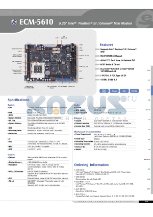 ECM-5610 datasheet - 5.25 Intel Pentium III / Celeron Mini Module