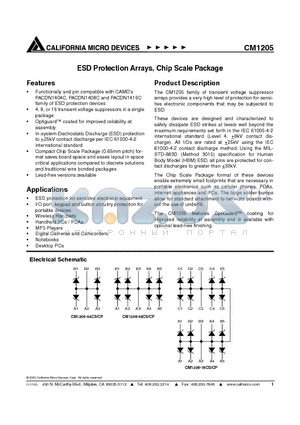 CM1205 datasheet - ESD Protection Arrays, Chip Scale Package