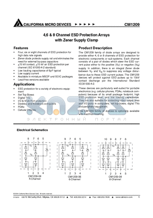 CM1209-06MR datasheet - 4,6 & 8 Channel ESD Protection Arrays with Zener Supply Clamp