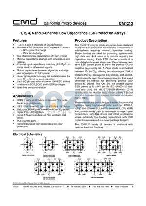 CM1213-04MR datasheet - 1, 2, 4, 6 and 8-Channel Low Capacitance ESD Protection Arrays