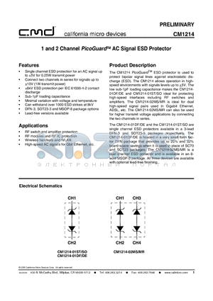 CM1214-02MS datasheet - 1 and 2 Channel PicoGuardTM AC Signal ESD Protector