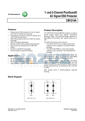 CM1214A datasheet - 1- and 2-Channel PicoGuard AC Signal ESD Protector