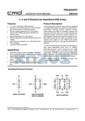 CM1215-02SS datasheet - 1-, 2- and 4-Channel Low Capacitance ESD Arrays