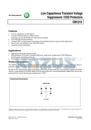 CM1219 datasheet - Low Capacitance Transient Voltage Suppressors / ESD Protectors