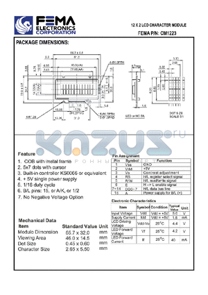 CM1223 datasheet - 12 X 2 LCD CHARACTER MODULE