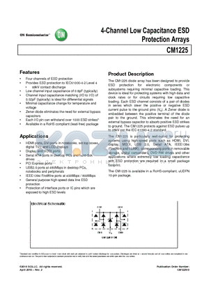 CM1225 datasheet - 4-Channel Low Capacitance ESD Protection Arrays