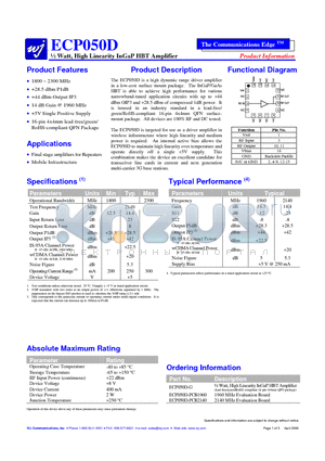 ECP050D datasheet - 1/2 Watt, High Linearity InGaP HBT Amplifier