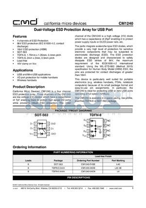 CM1240 datasheet - Dual-Voltage ESD Protection Array for USB Port