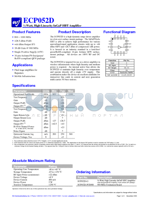 ECP052D_06 datasheet - m Watt, High Linearity InGaP HBT Amplifier