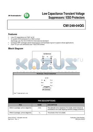 CM1248-04QG datasheet - Low Capacitance Transient Voltage Suppressors / ESD Protectors