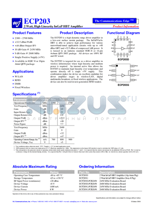 ECP203D-PCB2650 datasheet - 2 Watt, High Linearity InGaP HBT Amplifier