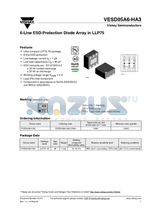 VESD05A6-HA3 datasheet - 6-Line ESD-Protection Diode Array in LLP75