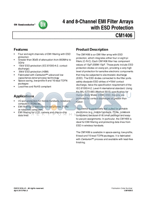 CM1406-08DE datasheet - 4 and 8-Channel EMI Filter Arrays with ESD Protection