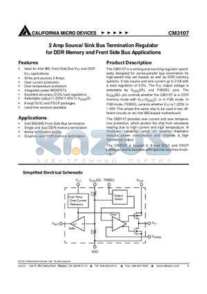 CM3107-00SN datasheet - 2 Amp Source/ Sink Bus Termination Regulator for DDR Memory and Front Side Bus Applications