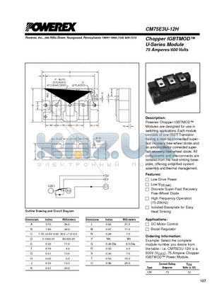 CM75E3U-12H datasheet - Chopper IGBTMOD 75 Amperes/600 Volts