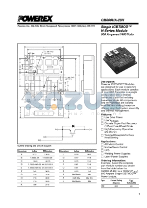 CM800HA-28H datasheet - Single IGBTMOD 800 Amperes/1400 Volts