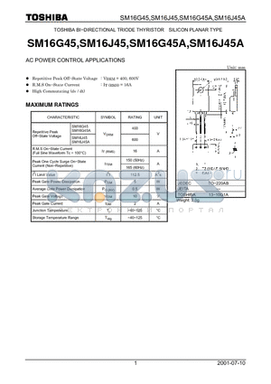 SM16J45 datasheet - AC POWER CONTROL APPLICATIONS