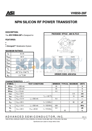 VHB50-28F datasheet - NPN SILICON RF POWER TRANSISTOR