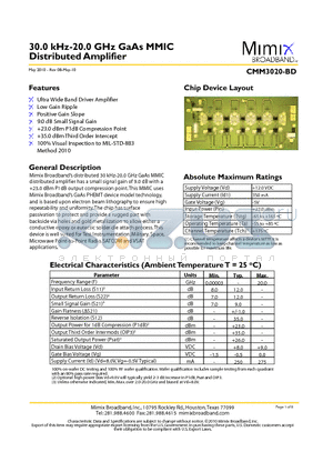 CMM3020-BD datasheet - 30.0 kHz-20.0 GHz GaAs MMIC