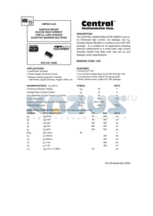 CMPSH1-4LE datasheet - SURFACE MOUNT SILICON HIGH CURRENT LOW VF, LOW LEAKAGE SCHOTTKY BARRIER RECTIFIER