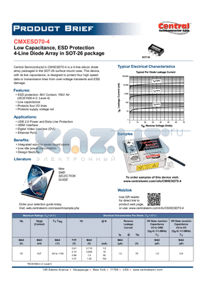 CMXESD70-4 datasheet - Low Capacitance, ESD Protection4- Line Diode Array in SOT-26 package