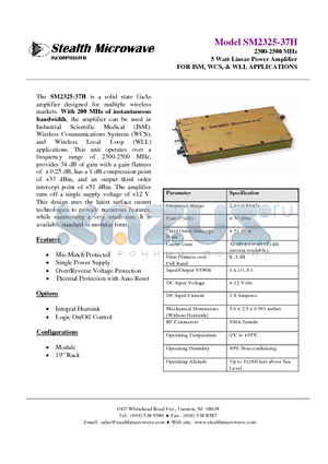 SM2325-37H datasheet - 2300-2500 MHz 5 Watt Linear Power Amplifier