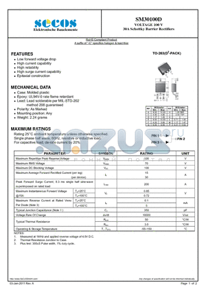 SM30100D datasheet - 30A Schottky Barrier Rectifiers