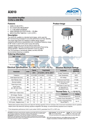 A3010 datasheet - Cascadable Amplifier 10 kHz to 2500 MHz