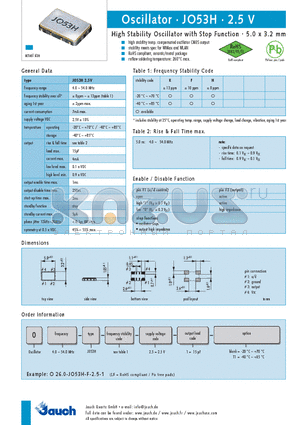 O26.0-JO53H-F-2.5-1-T1 datasheet - High Stability Oscillator with Stop Function