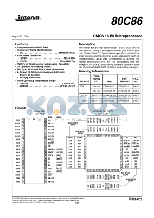 CP80C86-2Z datasheet - CMOS 16-Bit Microprocessor