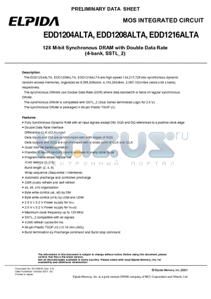 EDD1216ALTA-75 datasheet - 128 M-bit Synchronous DRAM with Double Data Rate (4-bank, SSTL_2)