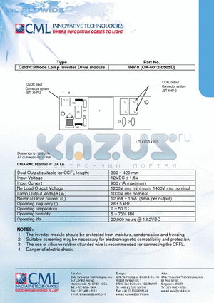 OA-6012-0505D datasheet - Cold Cathode Lamp Inverter Drive module