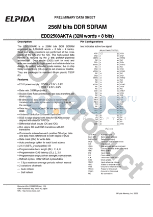 EDD2508AKTA datasheet - 256M bits DDR SDRAM