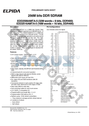 EDD2508AMTA-5B datasheet - 256M bits DDR SDRAM