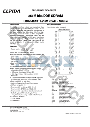 EDD2516AKTA-7A datasheet - 256M bits DDR SDRAM