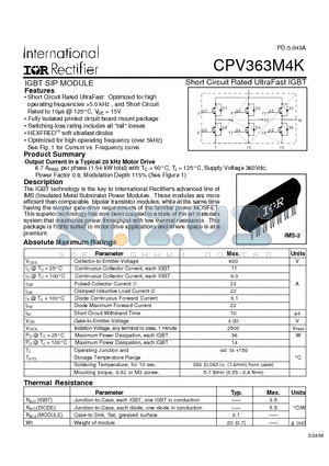 CPV363M4K datasheet - IGBT SIP MODULE