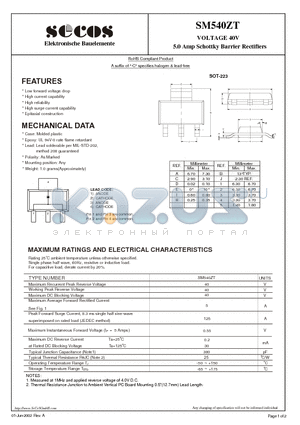 SM540ZT datasheet - 5.0 Amp Schottky Barrier Rectifiers