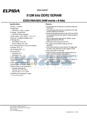 EDE5108AGBG datasheet - 512M bits DDR2 SDRAM