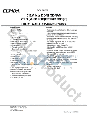 EDE5116AJSE-6ELI-E datasheet - 512M bits DDR2 SDRAM