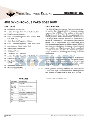 EDI2GG464128V11D datasheet - 4MB SYNCHRONOUS CARD EDGE DIMM