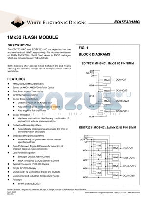 EDI7F331MC datasheet - 1Mx32 FLASH MODULE