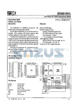 EDI8810HL datasheet - Low Power 6T CMOS Monolithic SRAM