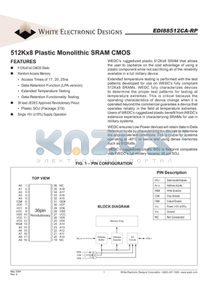 EDI88512CA-RP datasheet - 512Kx8 Plastic Monolithic SRAM CMOS