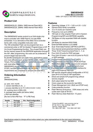 SM59D04G2 datasheet - 8-Bits Micro-controller