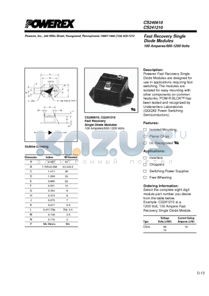 CS241210 datasheet - Fast Recovery Single Diode Modules 100 Amperes/600-1200 Volts